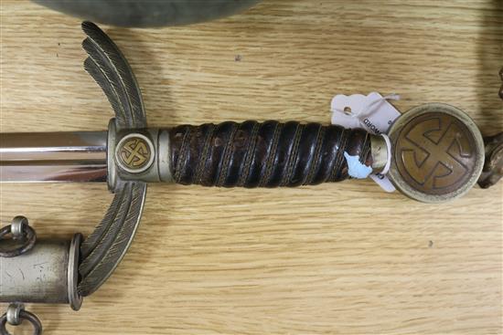 A WWII Luftwaffe officers sword, blade marked SMF Solingen